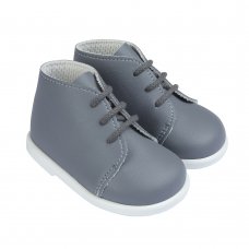 H630: Baby Hard Soled First Walker Lace Up Boot- Grey (Shoe Sizes: 2-6)